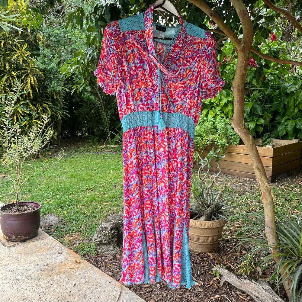 Diane Freis Original Floral Print Women's Dress 80s with Belt